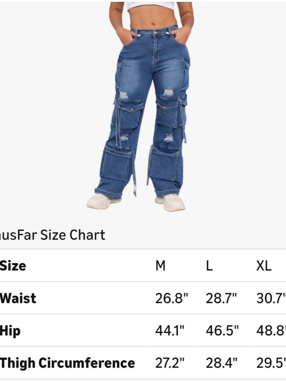 ThusFar High Waist Baggy Cargo Jeans - Distressed Blue Denim - Picture 7 of 8